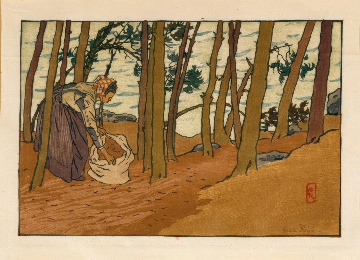 Kvinde henter fyrrenåle (Bors du Trieux, Loguivy) af Henri Rivière