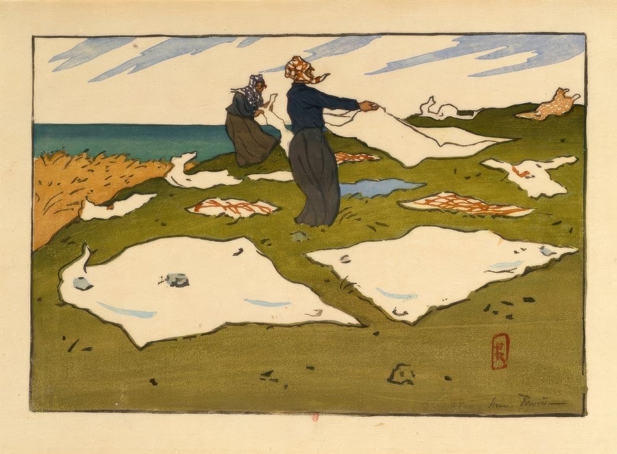 Kvinder tørrer vasketøj (Saint-Briac) af Henri Rivière