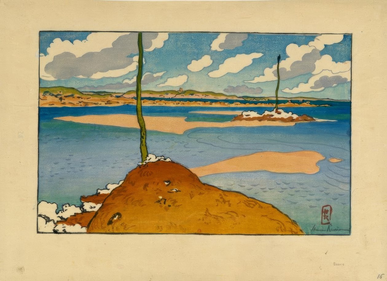 La Balise Chéruette ved lavvande (Saint-Briac) af Henri Rivière