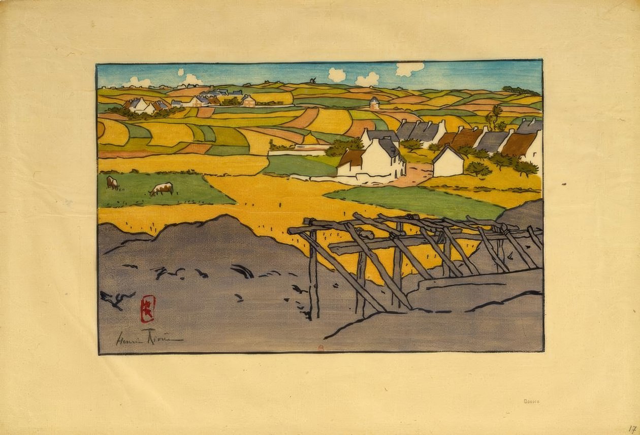 Landsbyen La Chapelle set fra Tertres (Saint-Briac) af Henri Rivière