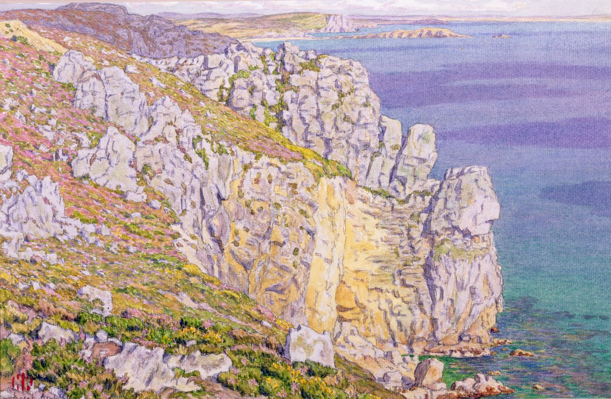 Morgat, Cliffs at Port Haor (akvarel på papir) af Henri Rivière