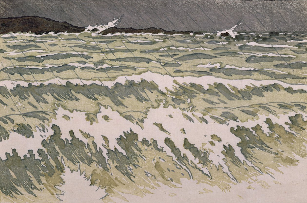 Regn på havet (akvarel på papir) af Henri Rivière
