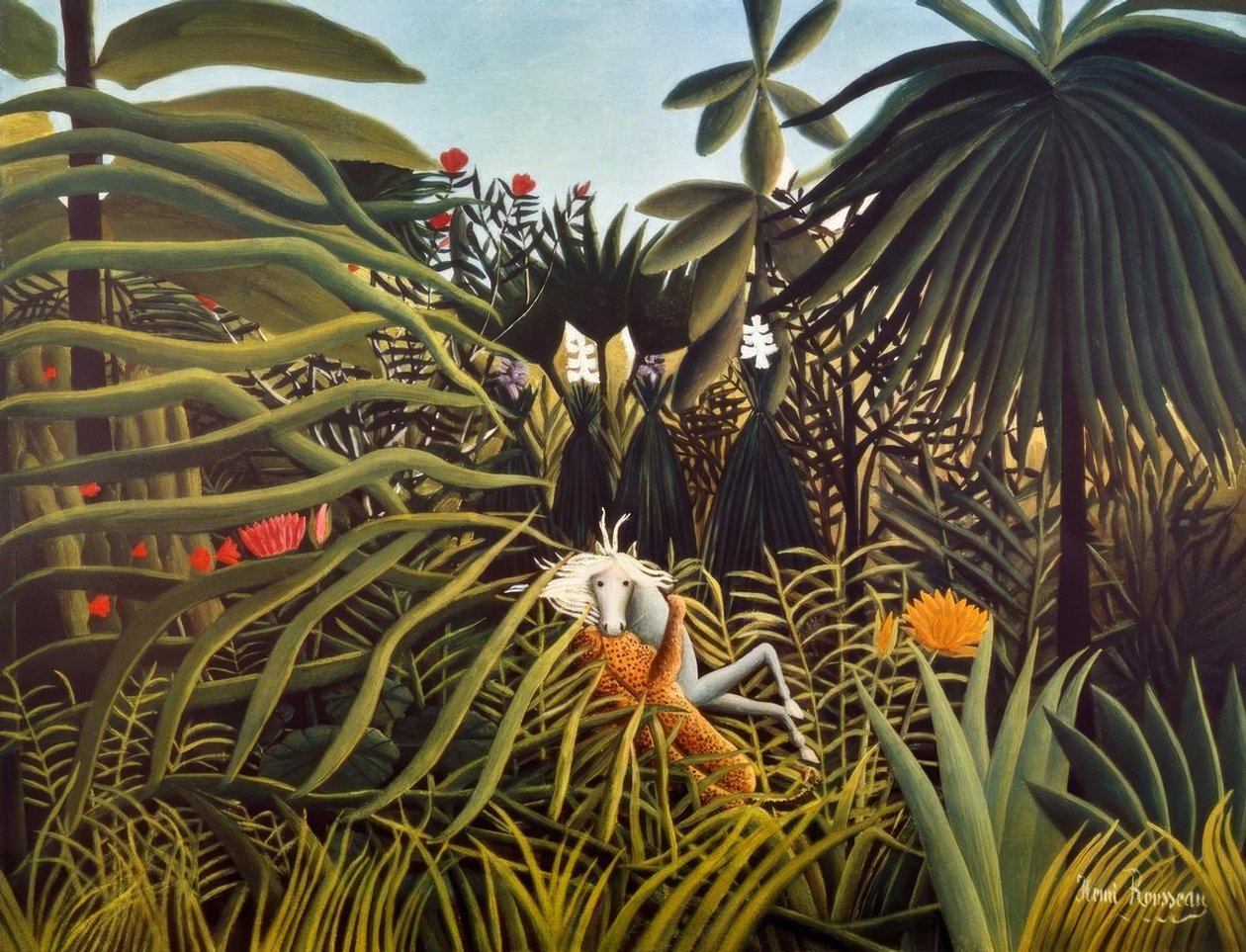 Hest angrebet af en jaguar af Henri Rousseau