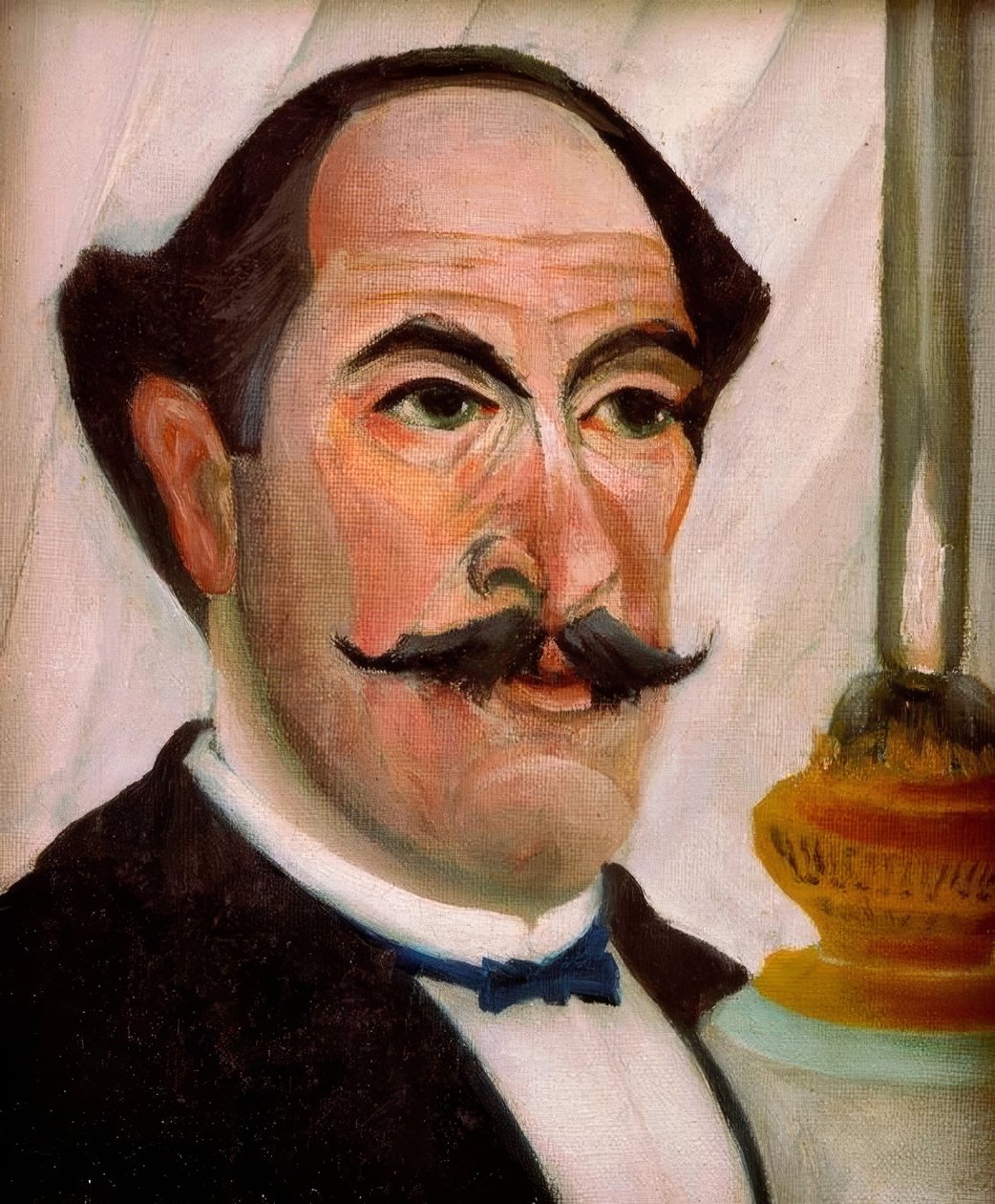 Portræt af kunstneren alene med en lampe af Henri Rousseau