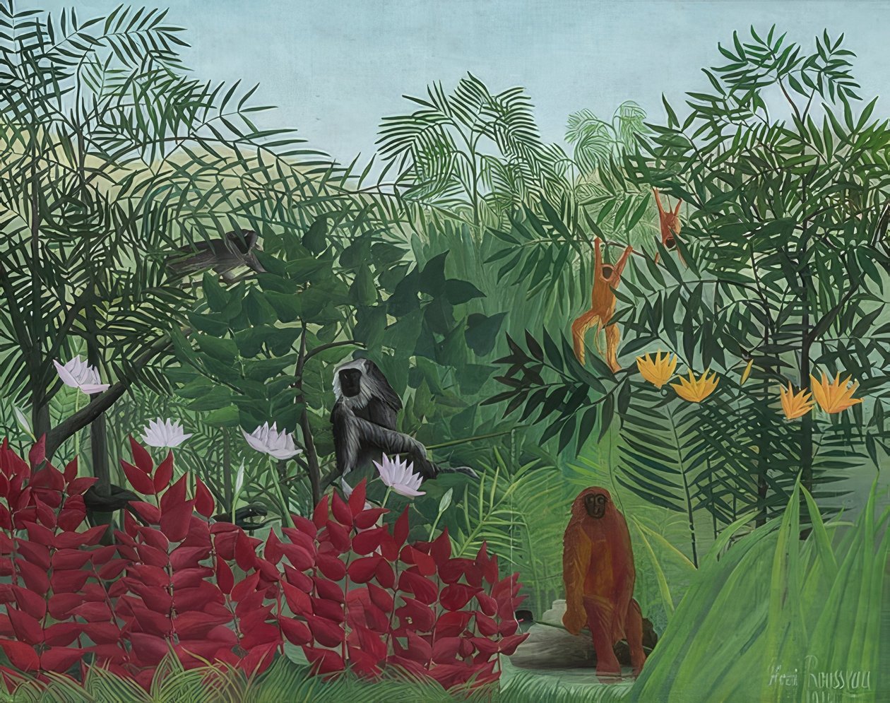 Regnskov med aber. 1910 af Henri Rousseau