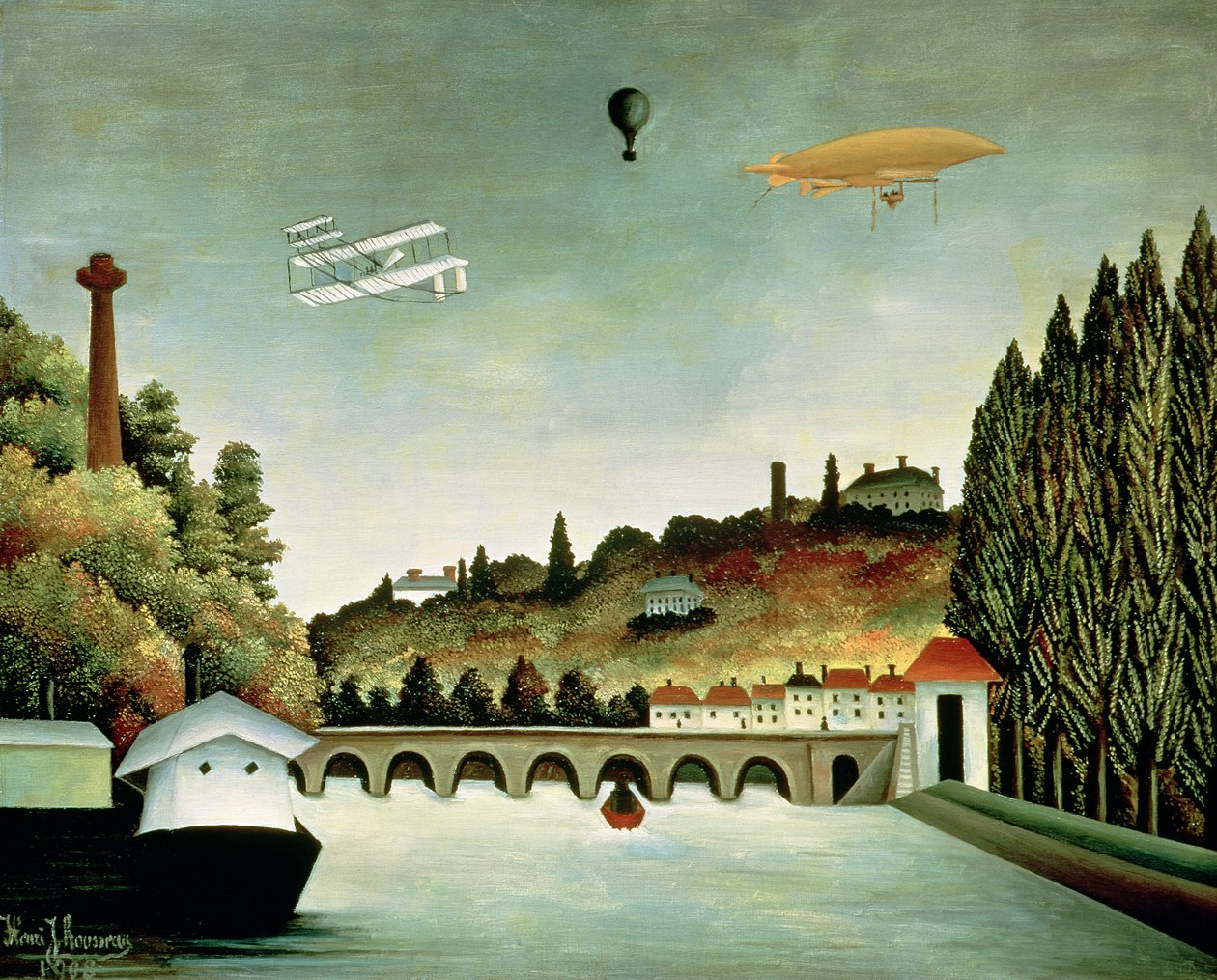Udsigt over broen ved Sevres og bakkerne ved Clamart, St. Cloud og Bellevue, 1908 af Henri Rousseau