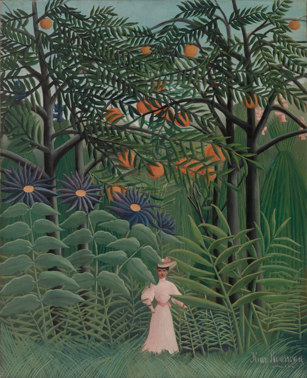 Kvinde, der går i en eksotisk skov af Henri Rousseau