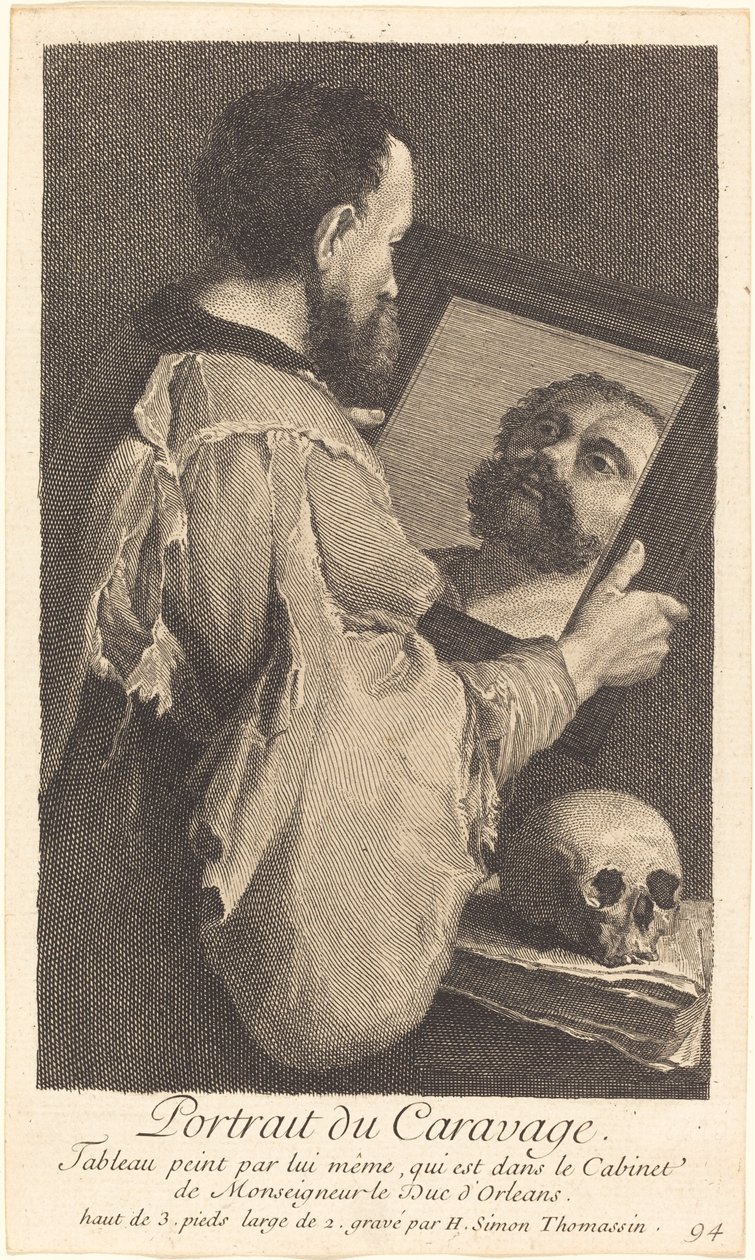 Portræt af Caravaggio af Henri Simon Thomassin