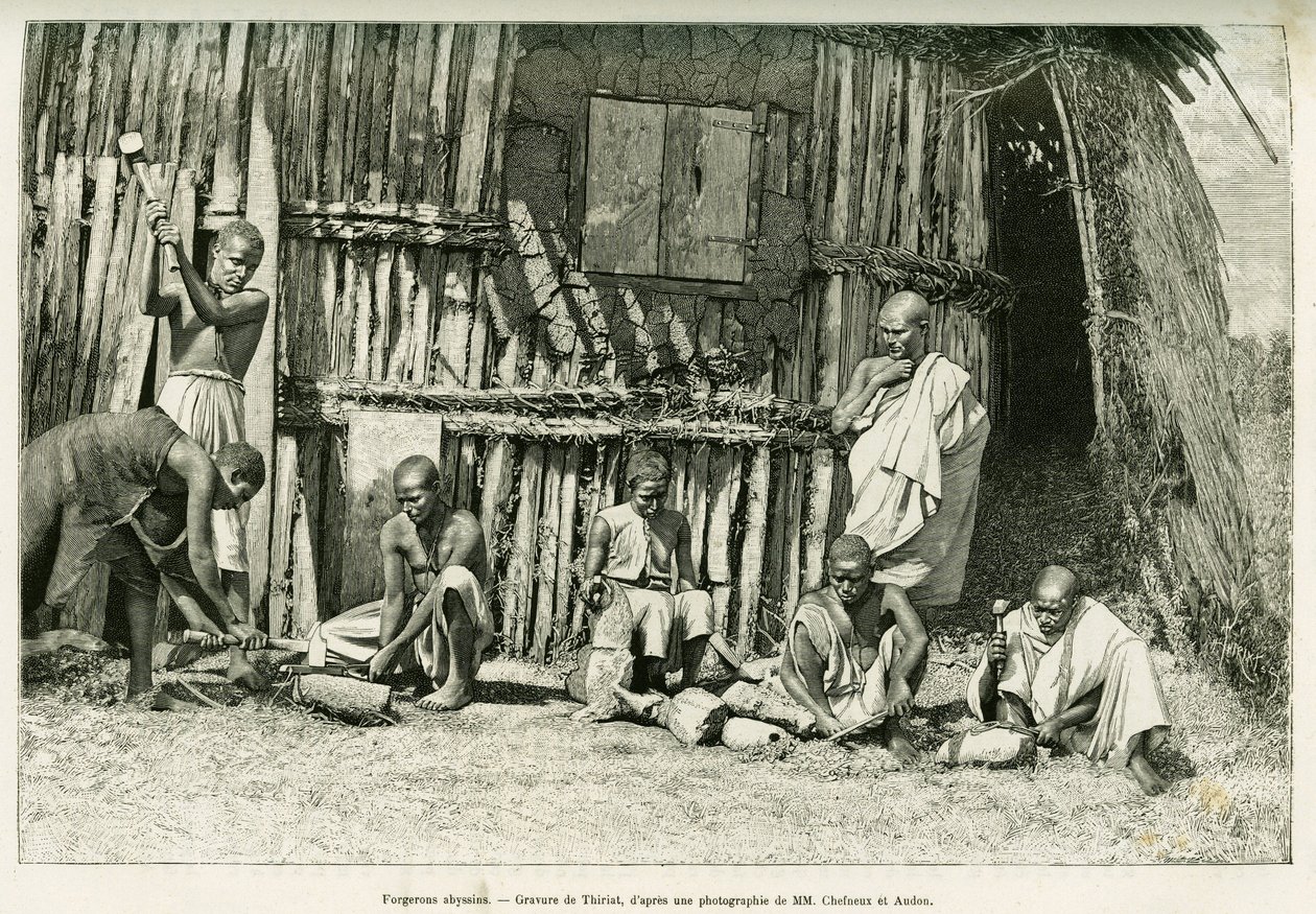 Abyssine smede. Gravering af Thiriat, efter et fotografi, for at illustrere historien Voyage au Choa (Abyssinie meridionale) af Henri Thiriat