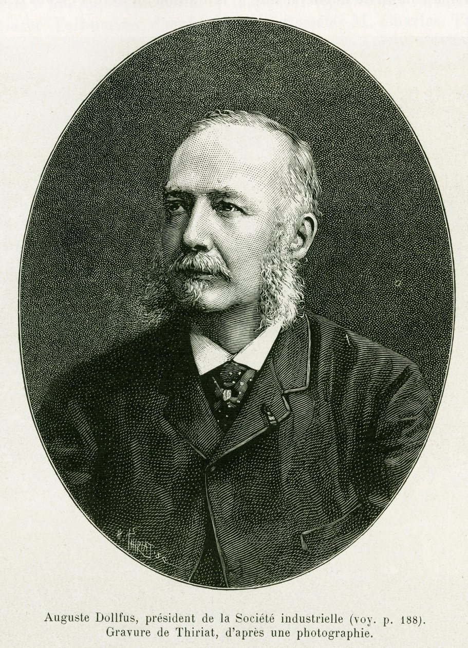 Auguste Dollfus, formand for industrivirksomheden Dollfus Mieg. Gravering af Thiriat for at illustrere historien A Through Alsace and Lorraine, af Charles Grad, tysk deputeret, i 1885, i tour du monde 1886, under ledelse af Edouard Charton (1807) af Henri Thiriat