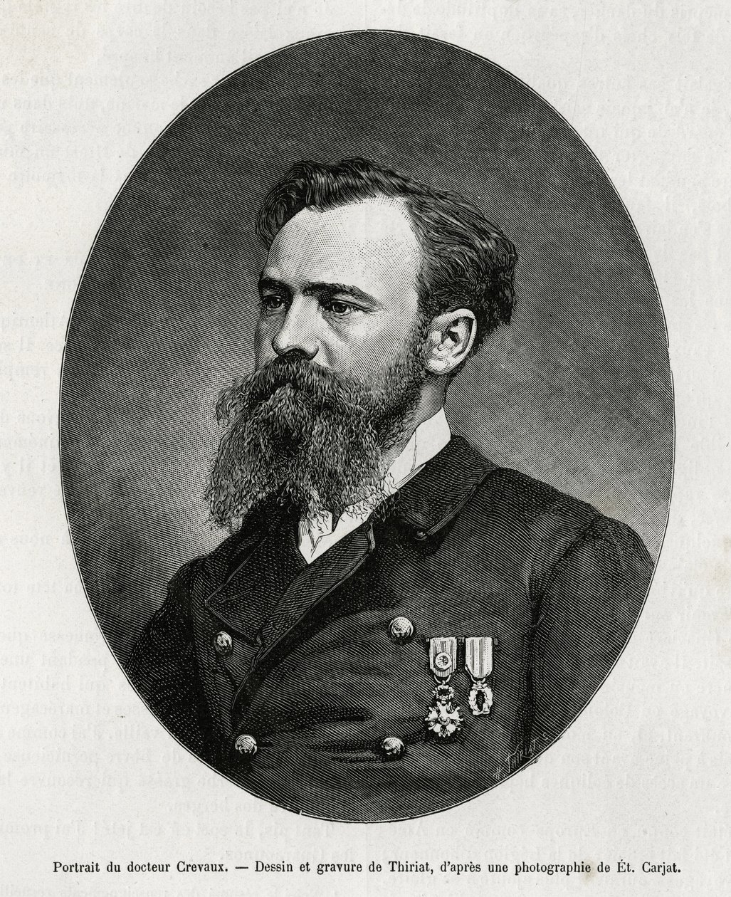 Portræt af Dr. Jules Nicolas Crevaux (1847-1882), læge og opdagelsesrejsende i Sydamerika (fra Fransk Guyana til Argentina), han interesserede sig meget for studiet af moral og historien om de befolkninger, han mødte under sine rejser. talrige bøger af Henri Thiriat