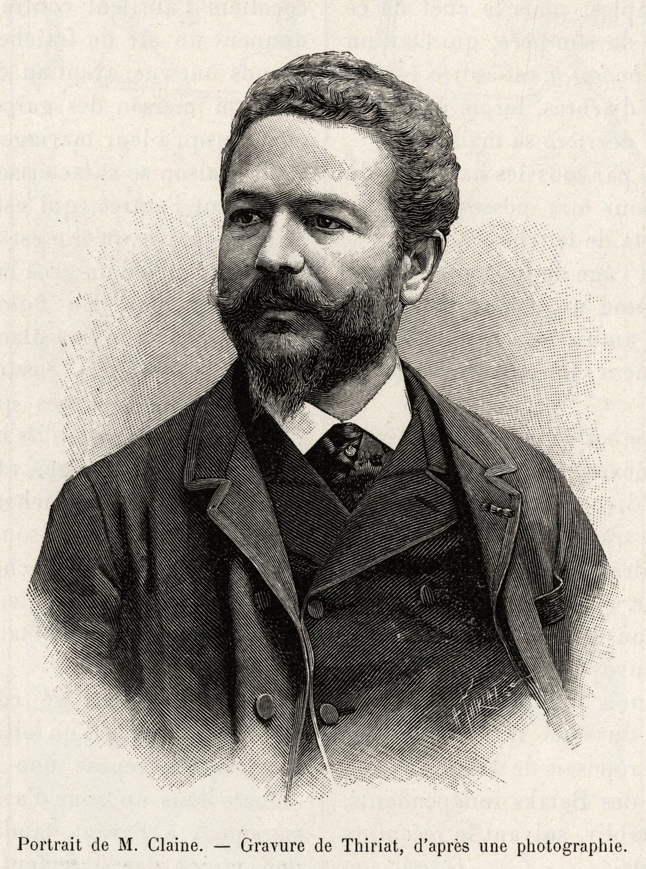 Portræt af Jules Claine (1856-1939), opdagelsesrejsende og diplomat, forfatter til historien. Gravering af Thiriat for at illustrere historien "" et år i Malaysia", af Jules Claine (1856-1939) af Henri Thiriat