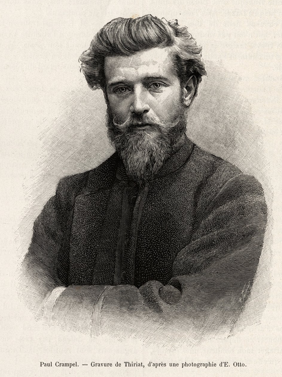 Portræt af Paul Crampel (1864-1891), fransk opdagelsesrejsende i Centralafrika. Gravering af Henri Thiriat for at illustrere historien "" La mission Crampel"", af Albert Nebout (1862-1939), i 1890, i Le tour du Monde 1892, instrueret af Edouard Charton (18 af Henri Thiriat