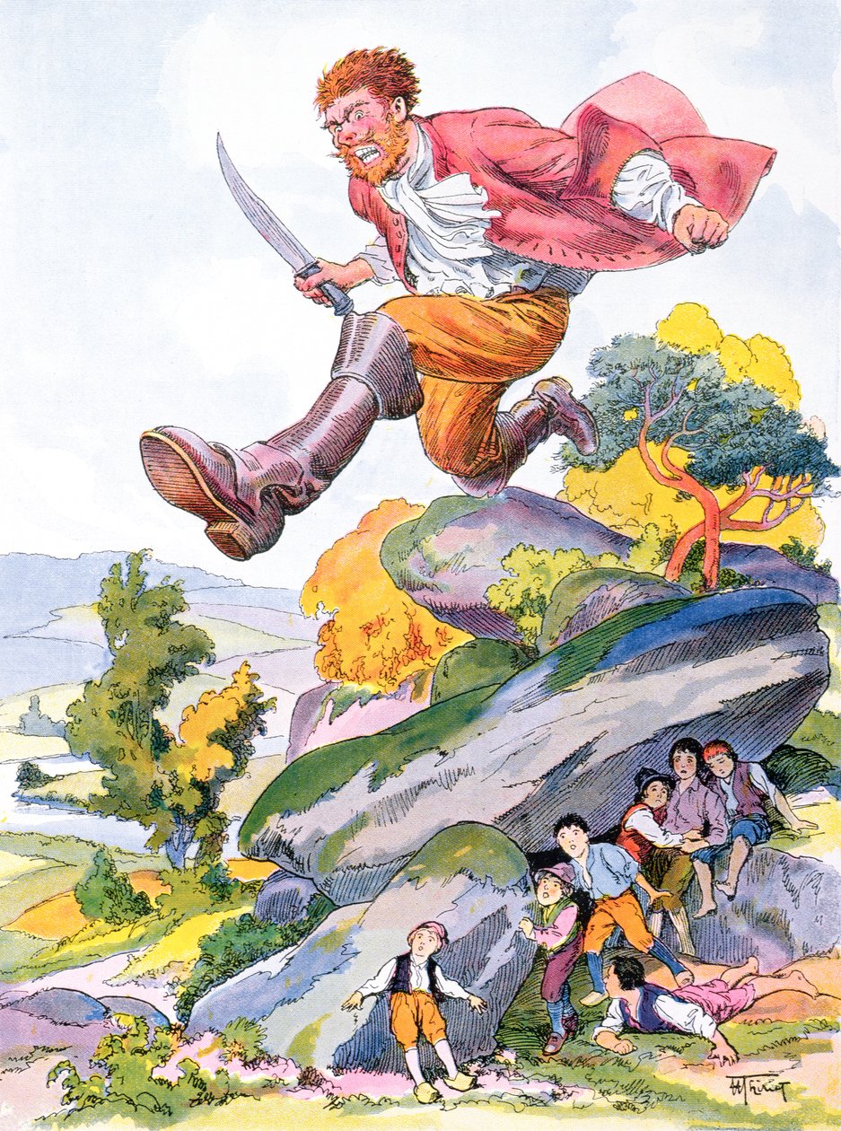 The Ogre på jagt efter Tom Thumb og hans brødre, illustration til et Perrault-eventyr 