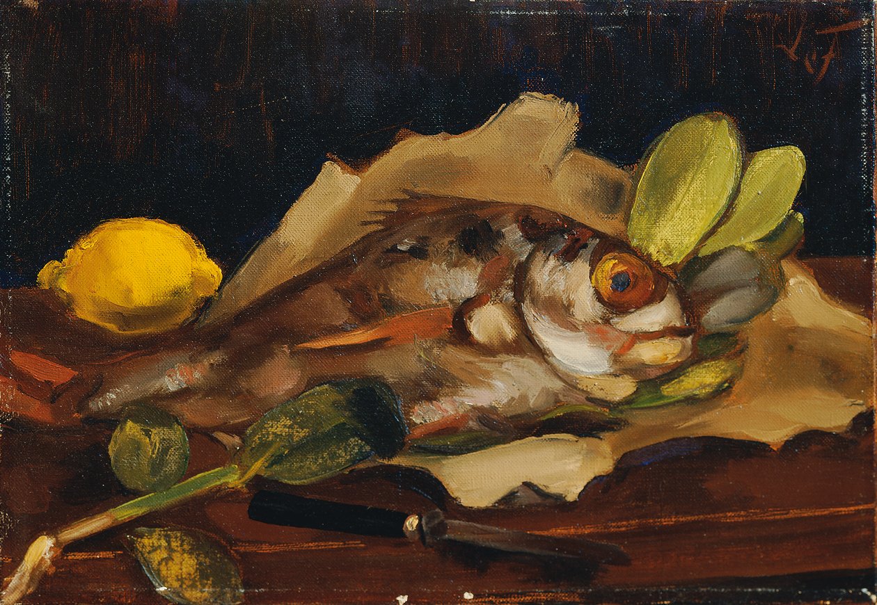 Fisk stilleben med citron af Henri Victor Gabriel Le Fauconnier