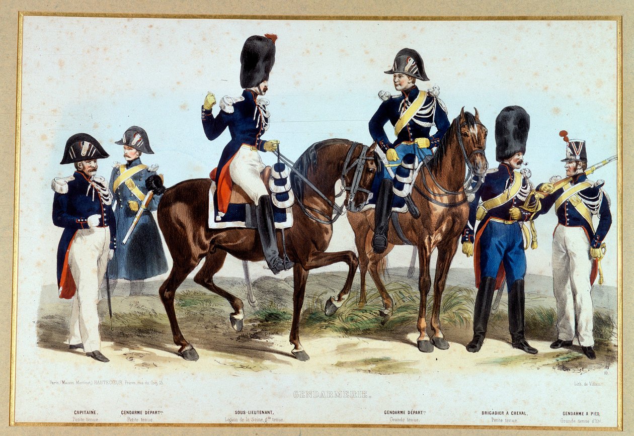 Gendarmer under det andet imperium. Skurkens litografi af Henri Villain