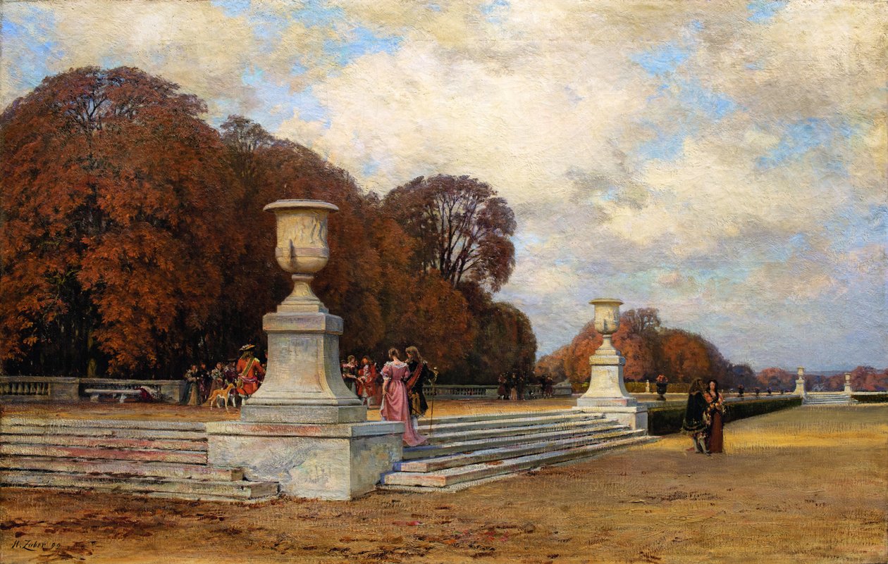 De lyserøde marmortrapper i Versailles, 1899. af Henri Zuber