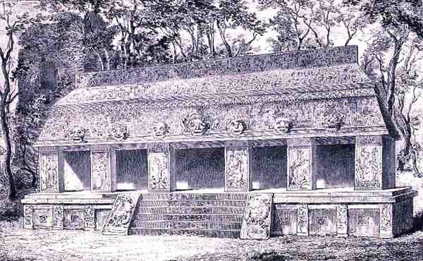 Restaurering af den indre fløj af paladset i Palenque, fra The Ancient Cities of the New World, af Claude-Joseph-Desire Charnay, pub. 1887 af Henri after Toussaint