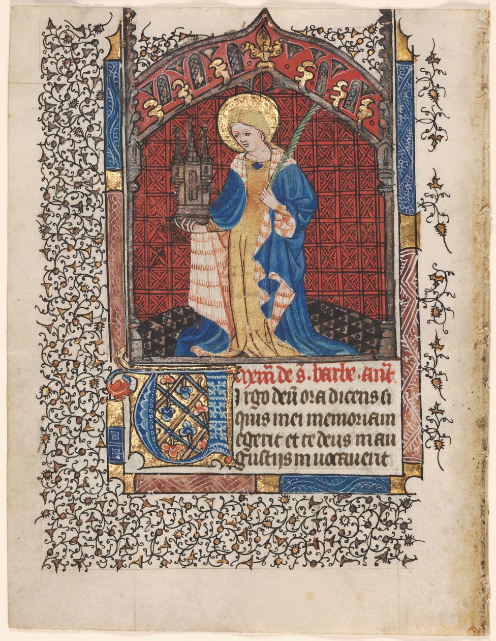Blad fra en timebog: St. Barbara (6 af 6 udskårne blade) af Henri d