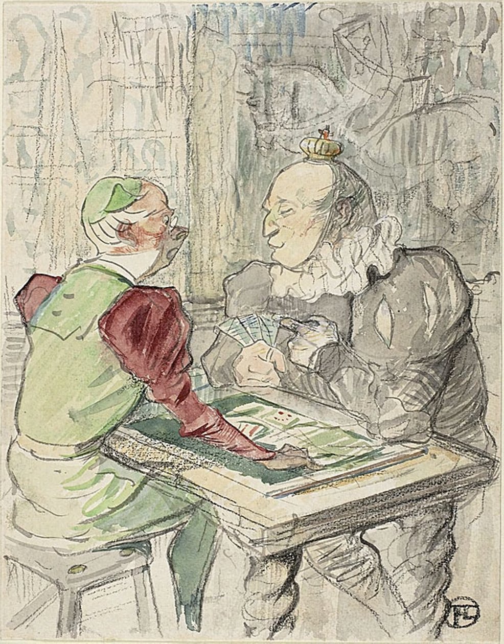 Kongens kortspil, kopi, efter 1895 (akvarel og farveblyant på papir) af Henri de (after) Toulouse Lautrec