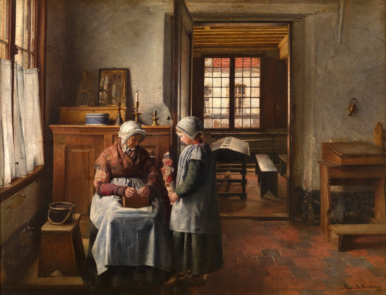 Bedstemors fest (olie på lærred, monteret på panel) af Henri de Braekeleer