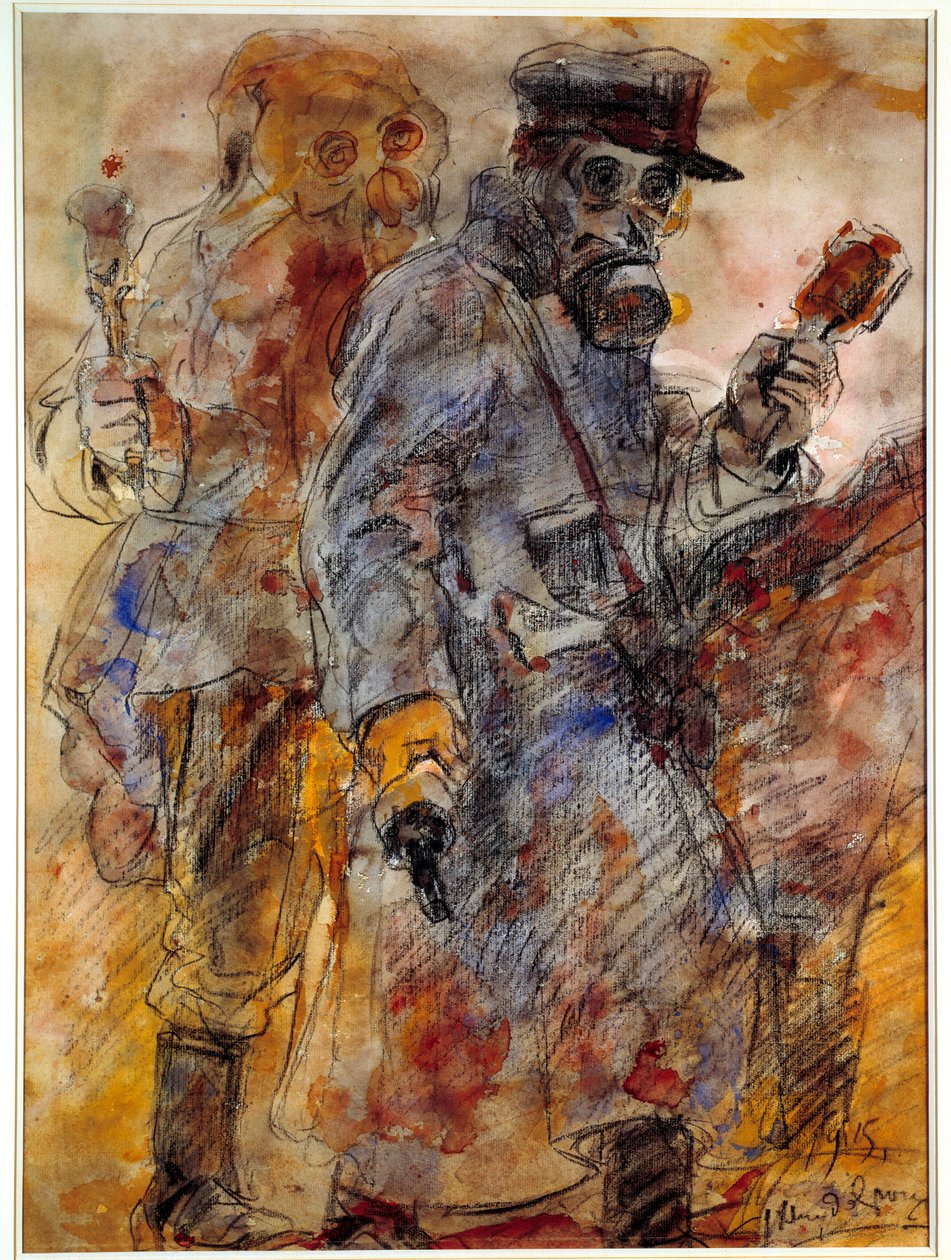 Første Verdenskrig: Grenadier (granatkaster) (WWI: Granatæblekastere) - Tegning af Henri de Groux (Henry de Groux) (1866/1867-1930) af Henri de Groux