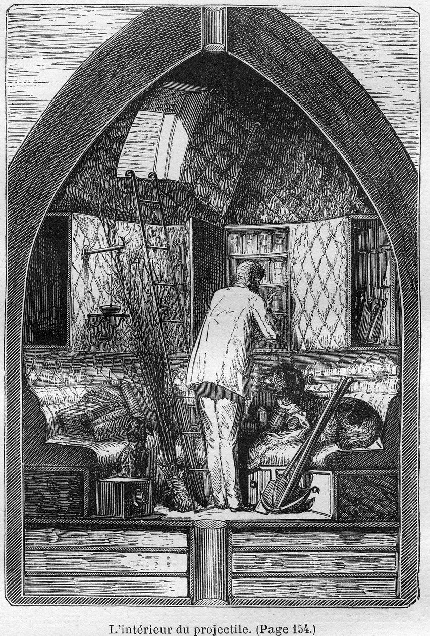 Illustration af bogen "Fra jorden til månen" af Jules Verne, Hetzel-udgaven - Les voyages extraordinaire af Henri de Montaut
