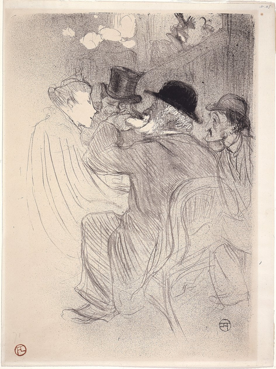 På Moulin Rouge: A Rude! En rigtig uhøflig! (At The Moulin Rouge - A Rude! A True Rude!) 1893 (litografi) af Henri de Toulouse Lautrec