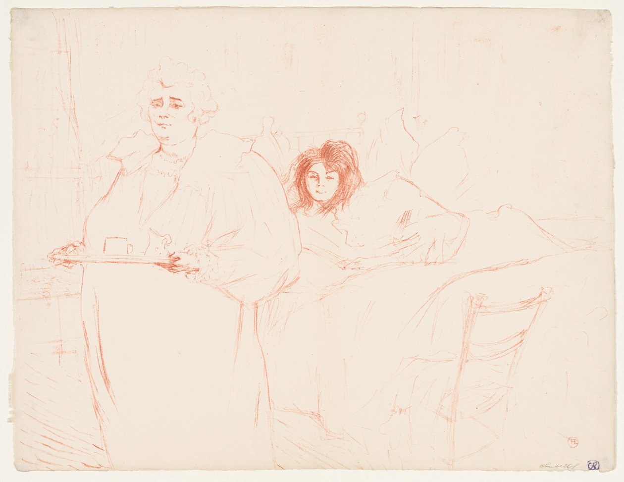 Elles: Kvinde, der bærer en bakke, Mme. Baron og Mlle. Popo af Henri de Toulouse-Lautrec