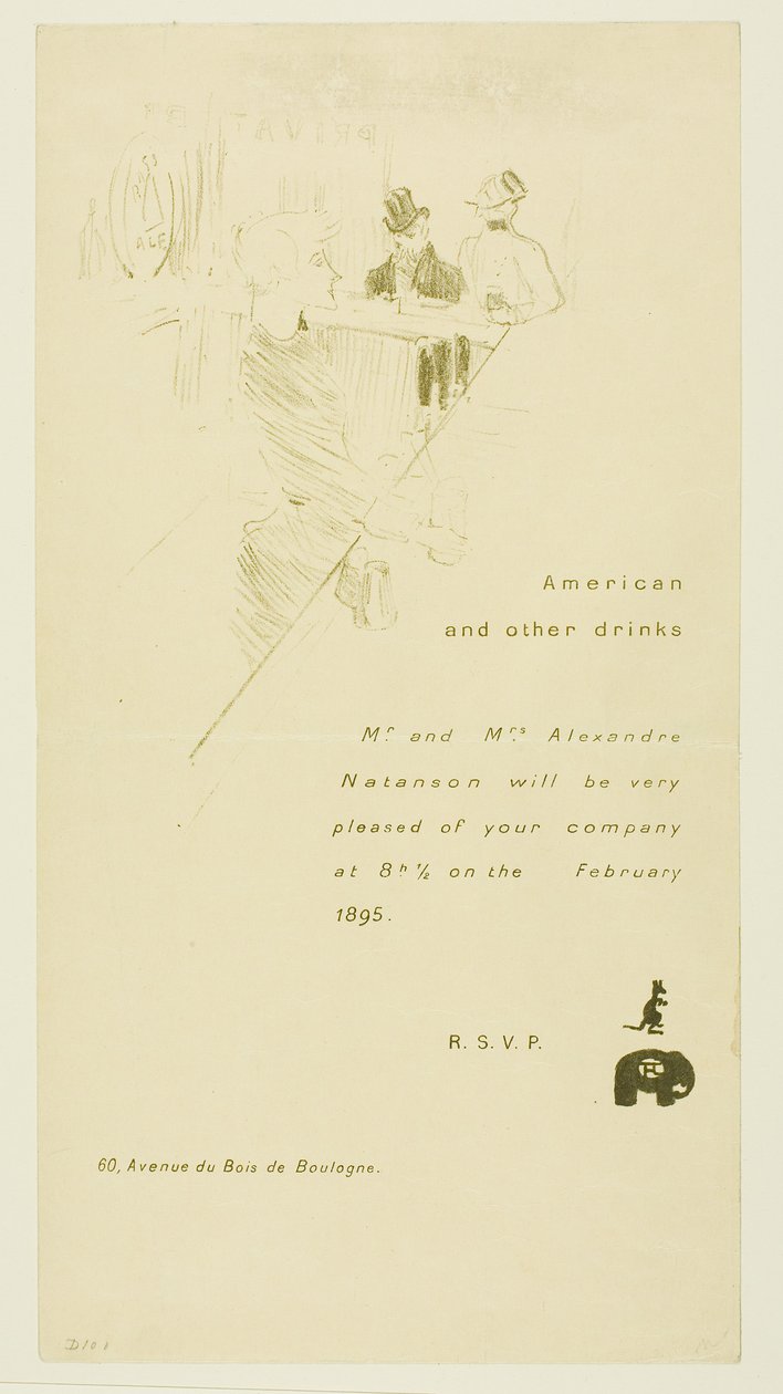 Invitation til hr. og fru Alexandre Natanson af Henri de Toulouse-Lautrec