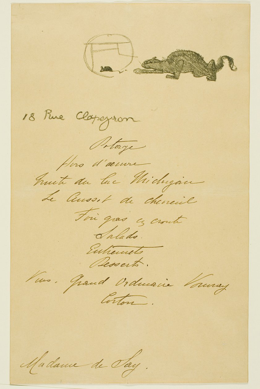 Menu til en middag givet af May Belfort af Henri de Toulouse-Lautrec