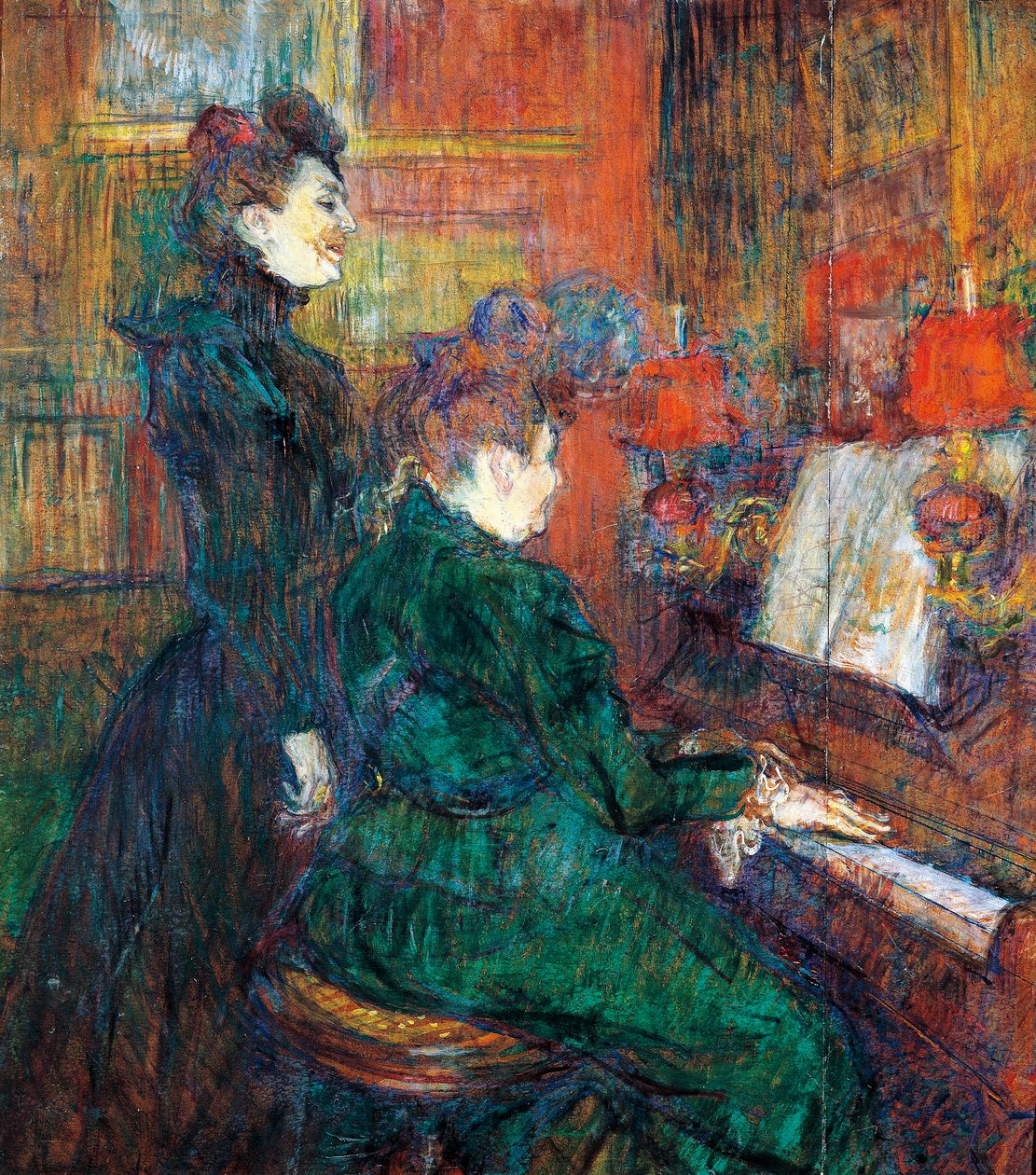 Sangundervisningen, af Henri de Toulouse Lautrec, olie på pap af Henri de Toulouse Lautrec