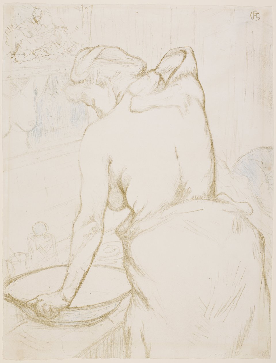 En kvinde ved sit toilet, der vasker sig af Henri de Toulouse-Lautrec