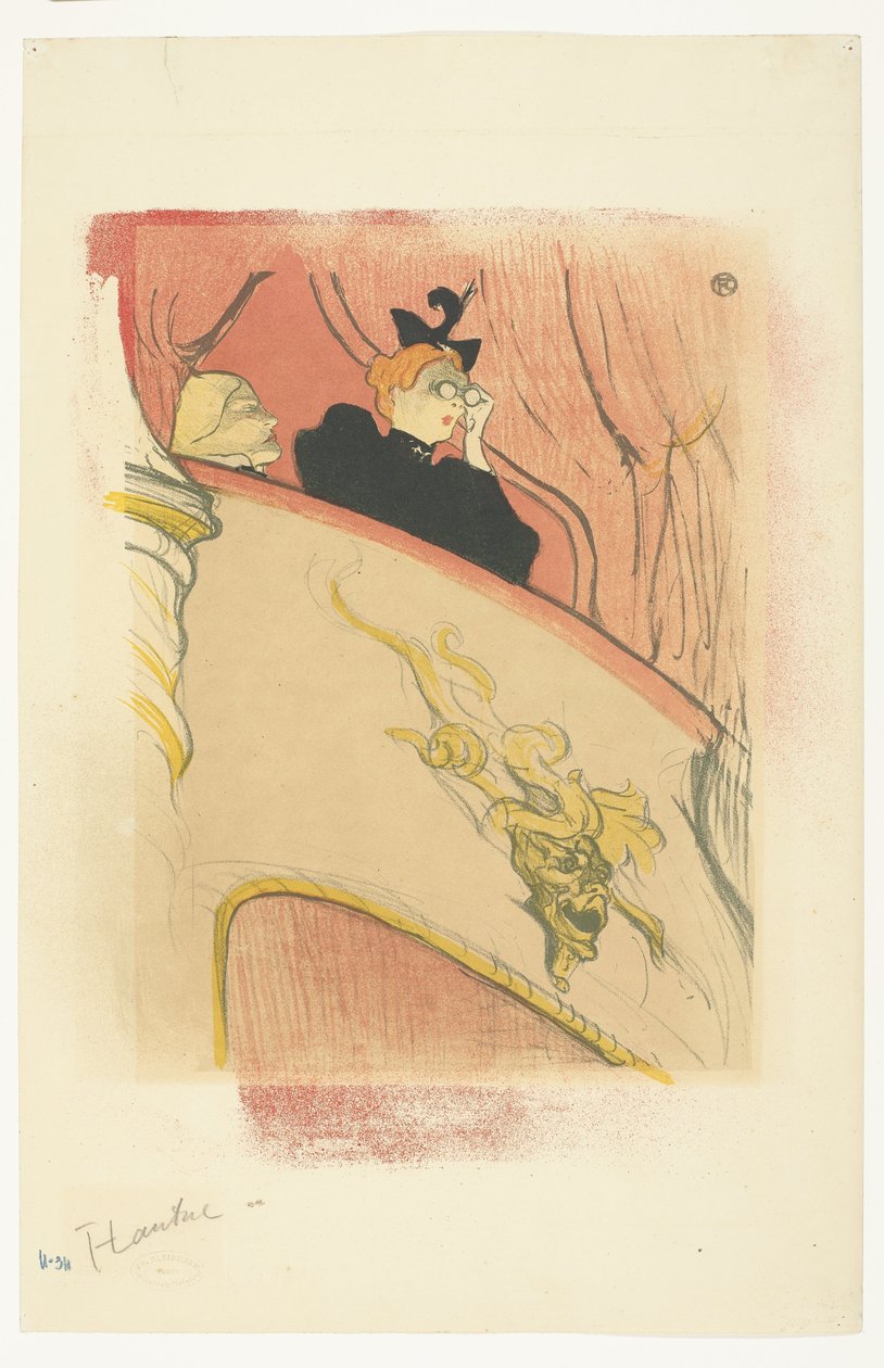 "La Loge au Mascaron doré" (Kassen med den forgyldte maske) Kvinde med operabriller på balkonen i teatret La Loge au mascaron doré af Henri de Toulouse Lautrec (signed by artist)