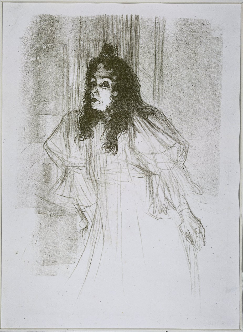 Portræt af May Belfort (May Egan) med to figurer og et klaver Miss May Belfort (original titel) af Henri de Toulouse Lautrec (signed by artist)