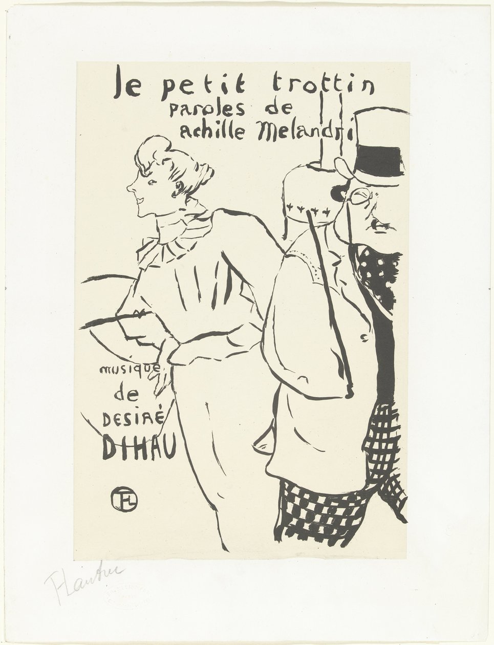 Kvinde som løbepige og mand med hat Le petit troittin af Henri de Toulouse Lautrec (signed by artist)