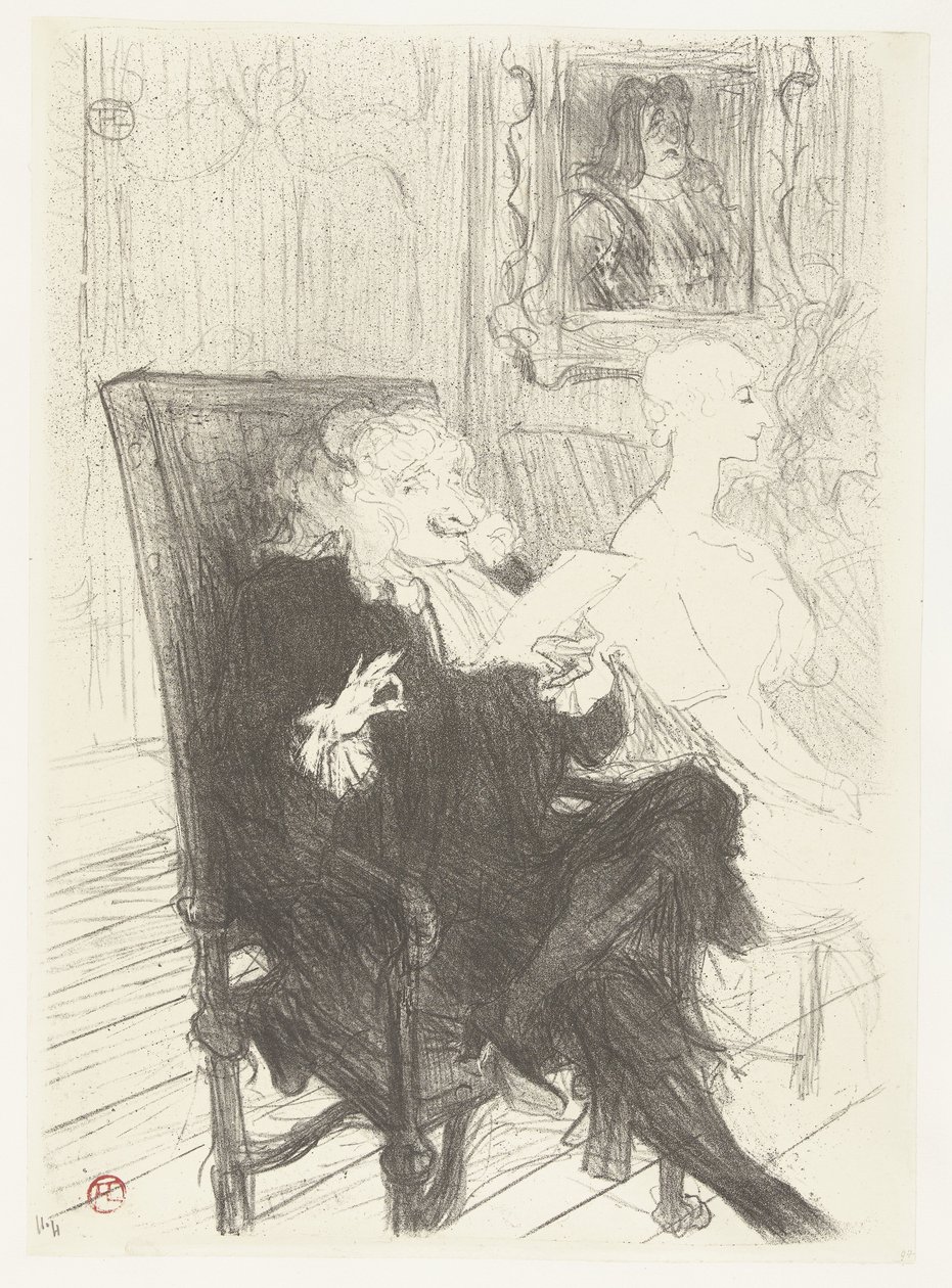 Skuespillere Jules Charles Truffier som Marguerite Moreno i toneelstuk Learned Women Truffier og Moreno i Lærde Kvinder af Henri de Toulouse Lautrec