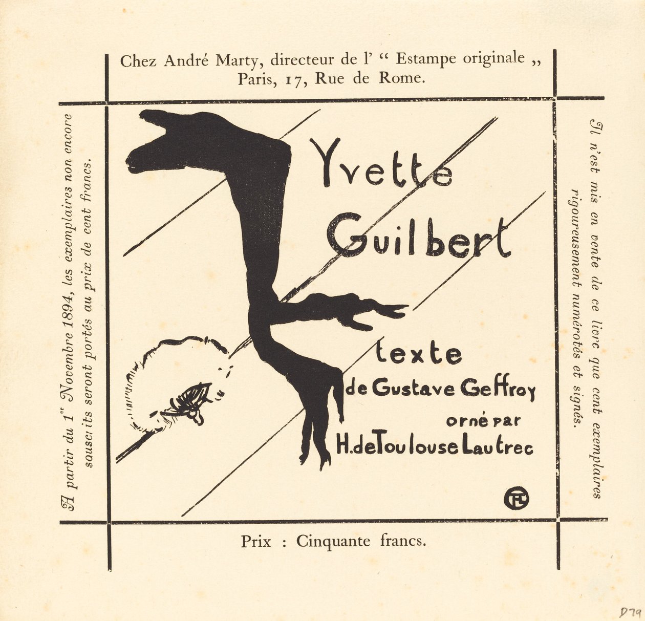 Annonce for albummet Yvette Guilbert af Henri de Toulouse Lautrec