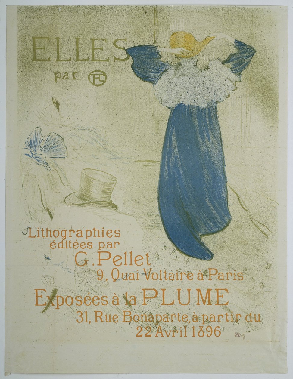 Plakat til udstilling af serien Elles van Toulouse-Lautrec ved la Plume De af Toulouse-Lautrec. Litografier udgivet af G. Pellet 9, Quai Voltaire i Paris. Udstillet på La Plume 31, Rue Bonaparte, fra 22. april 1896 (titel på objekt) af Henri de Toulouse Lautrec