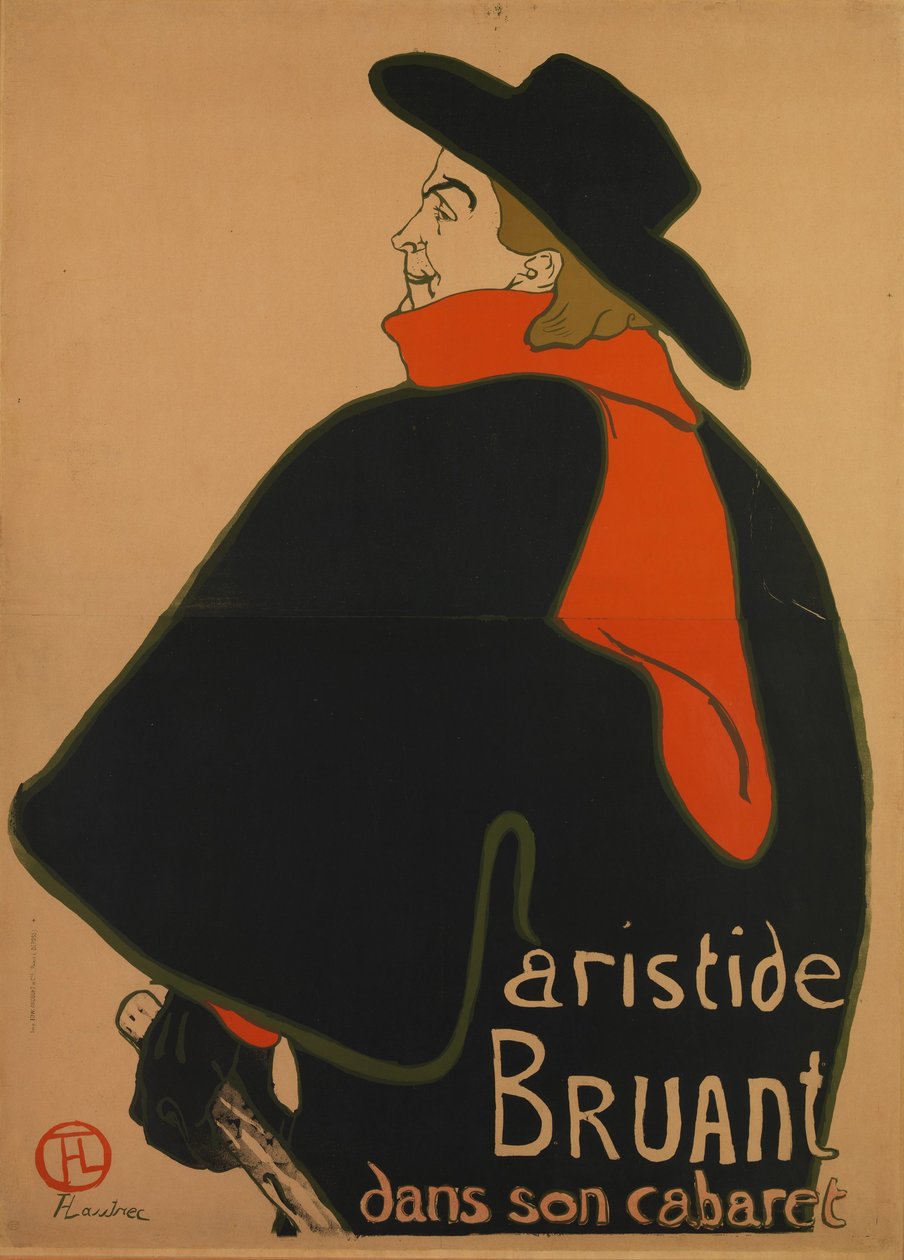 Aristide Bruant, ved hans kabaret, 1893 af Henri de Toulouse Lautrec