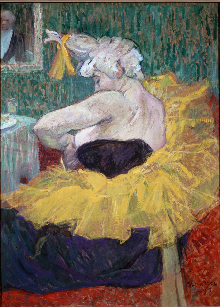 Cha-U-Kao i omklædningsrummet. Klovnen Cha U Kao i gul tutu i sit omklædningsrum på Moulin Rouge i Paris. Maleri af Henri de Toulouse-Lautrec (Toulouse Lautrec af Henri de Toulouse Lautrec