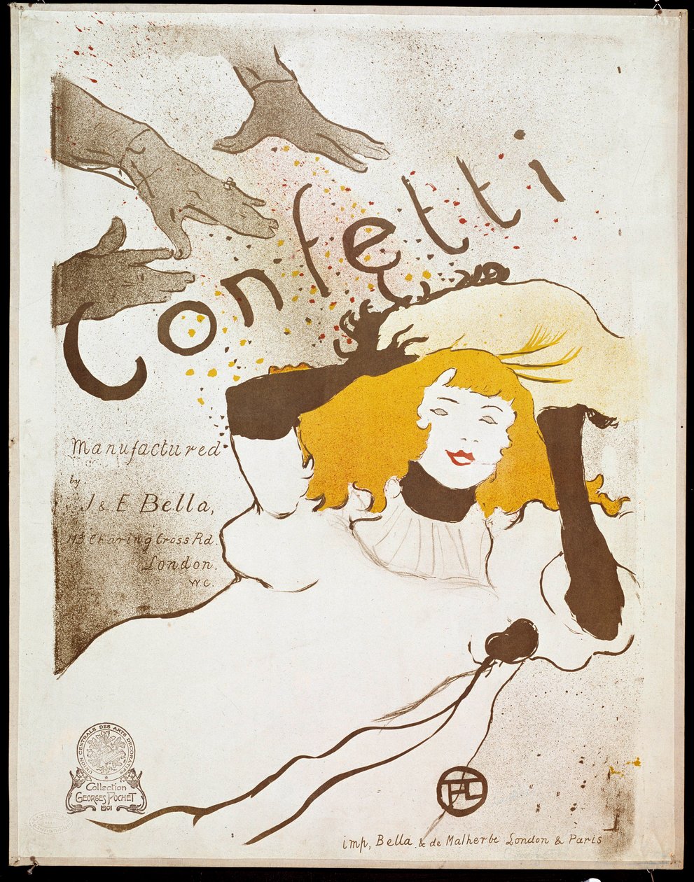 Konfetti: hænder kaster konfetti-håndled på en kvinde med gult hår. Plakat af Henri de Toulouse-Lautrec (1864-1901). Svag. 0,54 x 0,39. 1893. Albi, Musee Toulouse Lautrec af Henri de Toulouse Lautrec