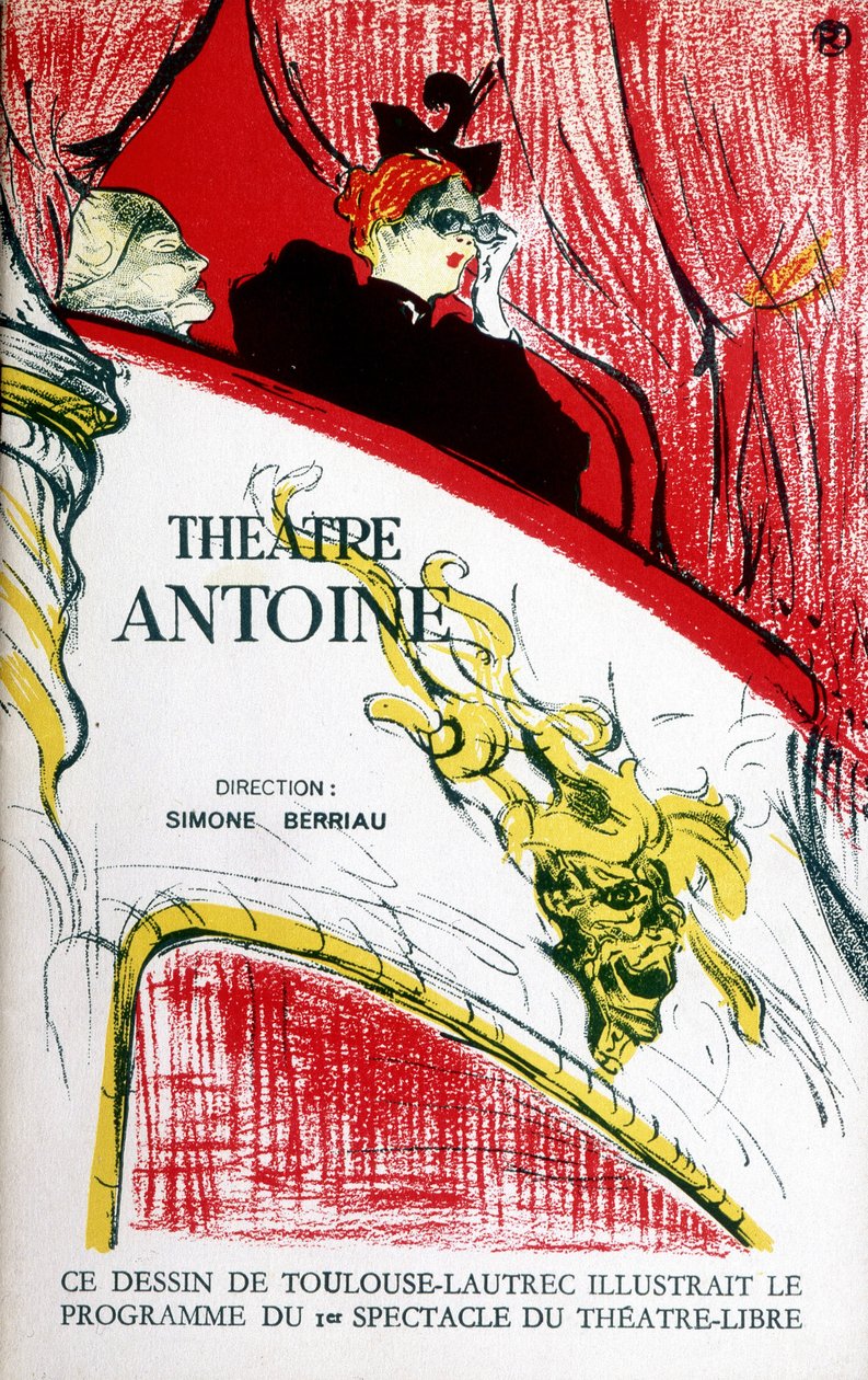 Cover of the program of the theater Antoine, directed by Simone Berriau, 1956. Illustration by Toulouse Lautrecdani af Henri de Toulouse Lautrec