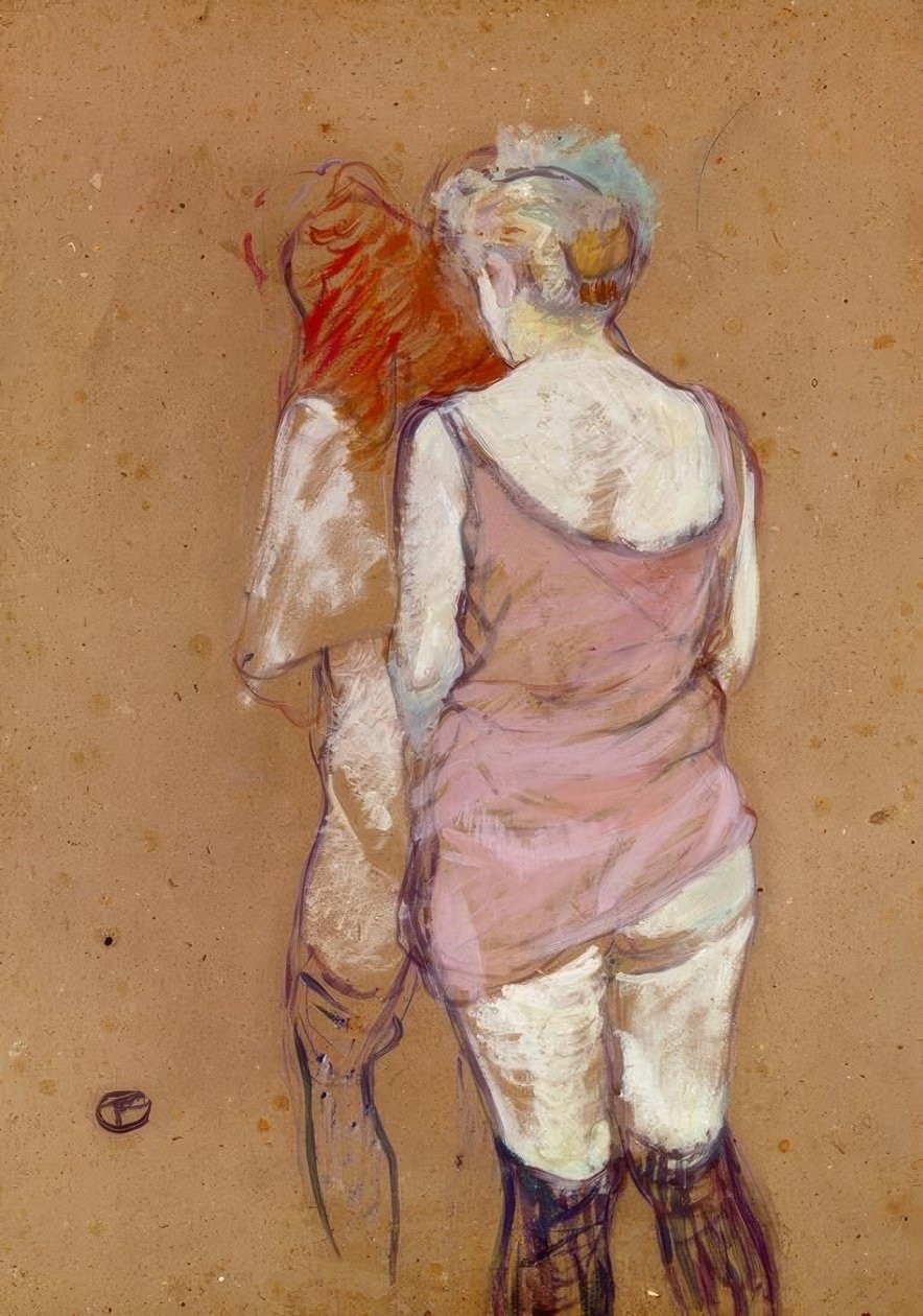 To halvnøgne kvinder bagfra, hus i rue des Moulins af Henri de Toulouse Lautrec