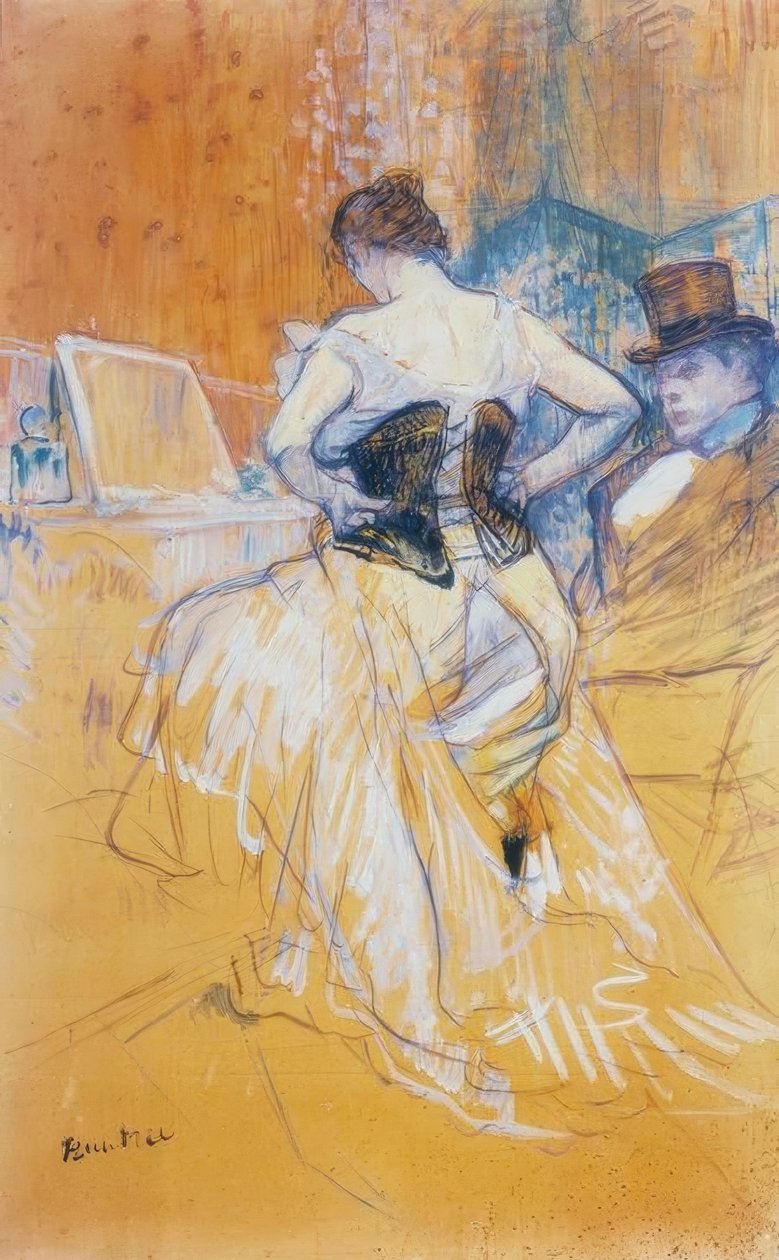 Kvinde tager sit korset på og passerer erobring af Henri de Toulouse Lautrec