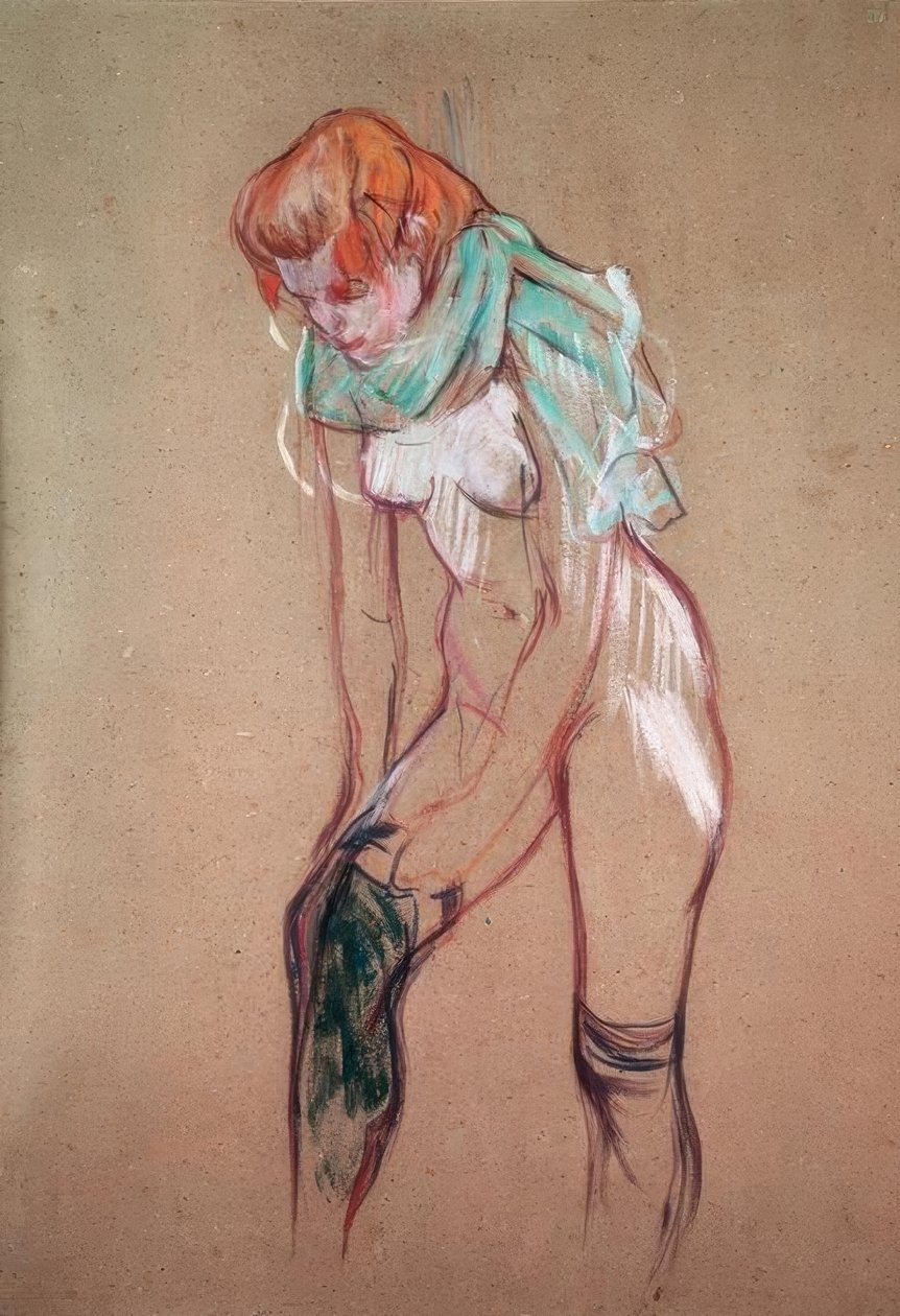 Kvinde trækker sine strømper af Henri de Toulouse Lautrec