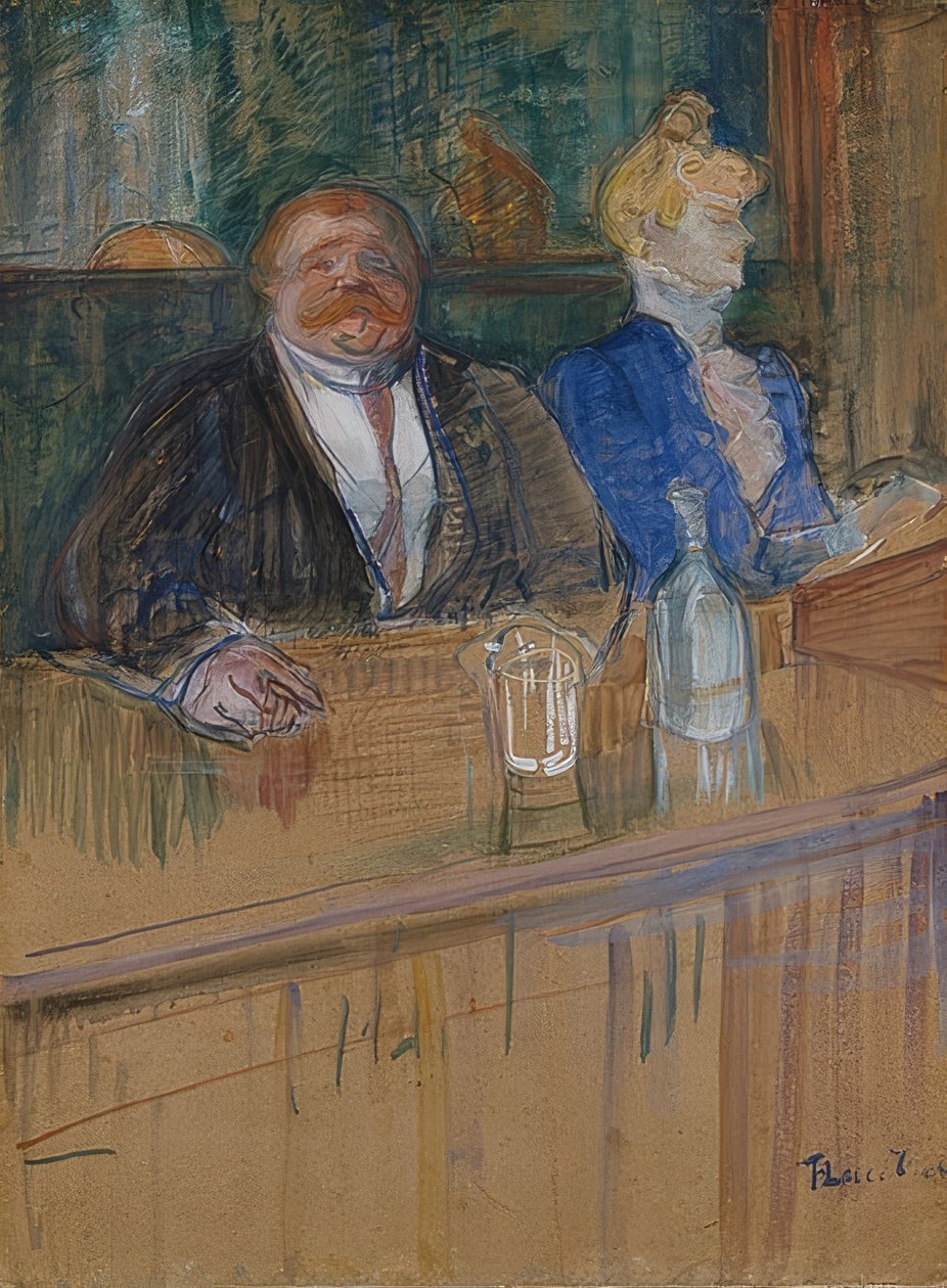 I cafeen. Patronen og den afblegede kassedame. (Au café: le patron et la caissière chlorotique). 1898 af Henri de Toulouse Lautrec