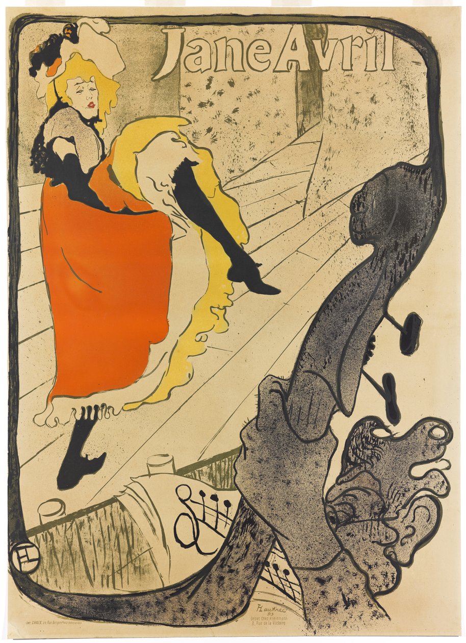 Jane Avril, 1893 (pensel og sprøjt litografi, trykt i fem farver på papir) af Henri de Toulouse Lautrec