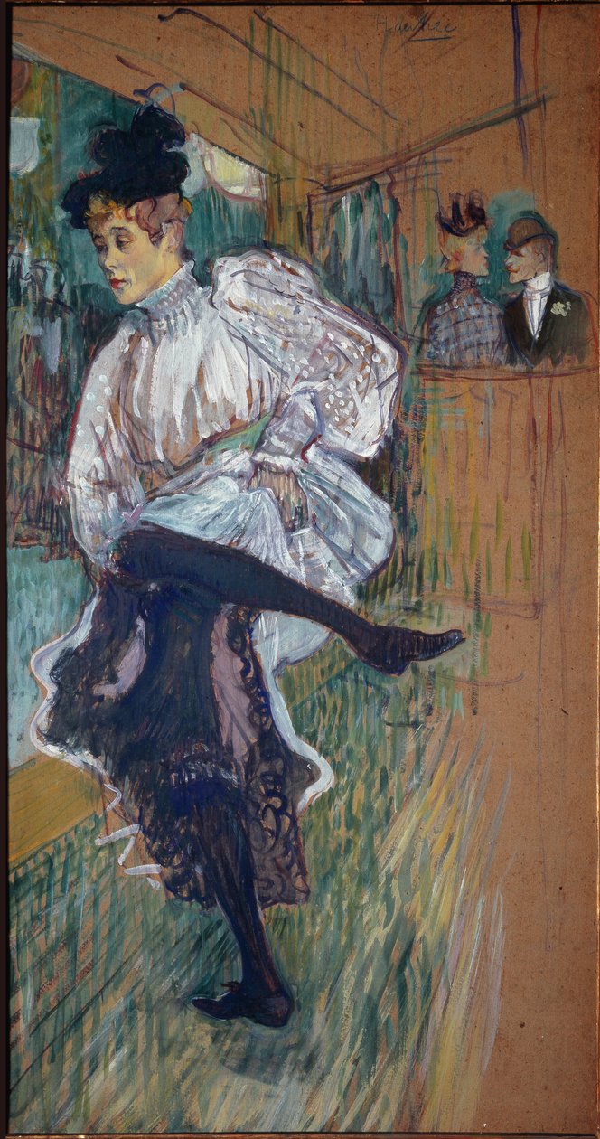 Jane Avril danser - olie på pap af Henri de Toulouse Lautrec