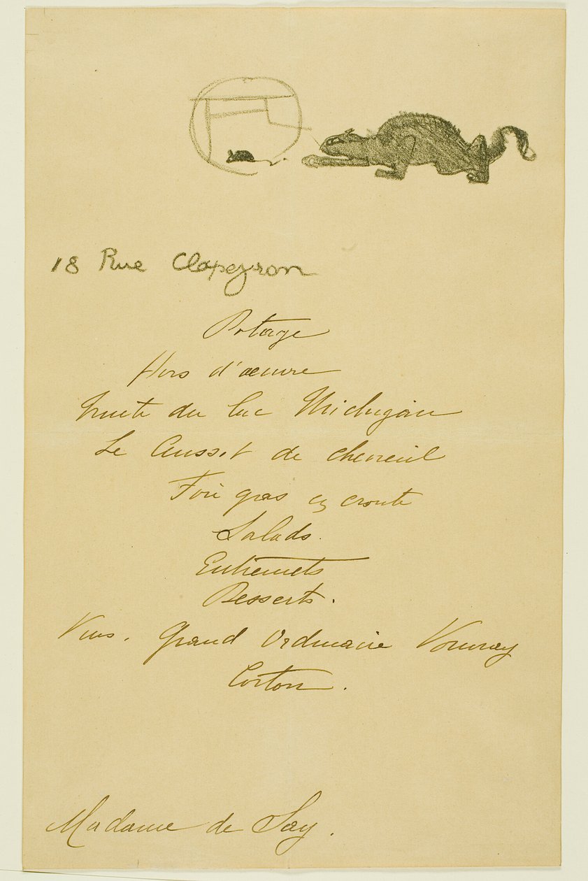 Menu til en middag givet af May Belfort af Henri de Toulouse Lautrec